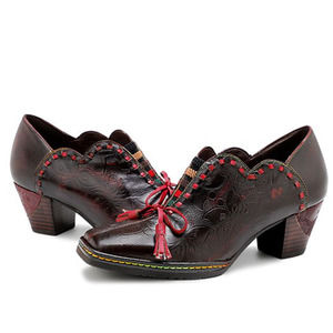 Elegant Brown and Red Heeled Shoes